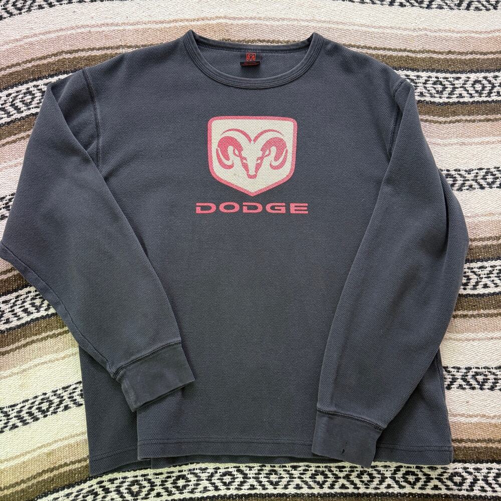 Vintage 2000's Dodge Ram Black Thermal Waffle Knit Long Sleeve Shirt Sz Large